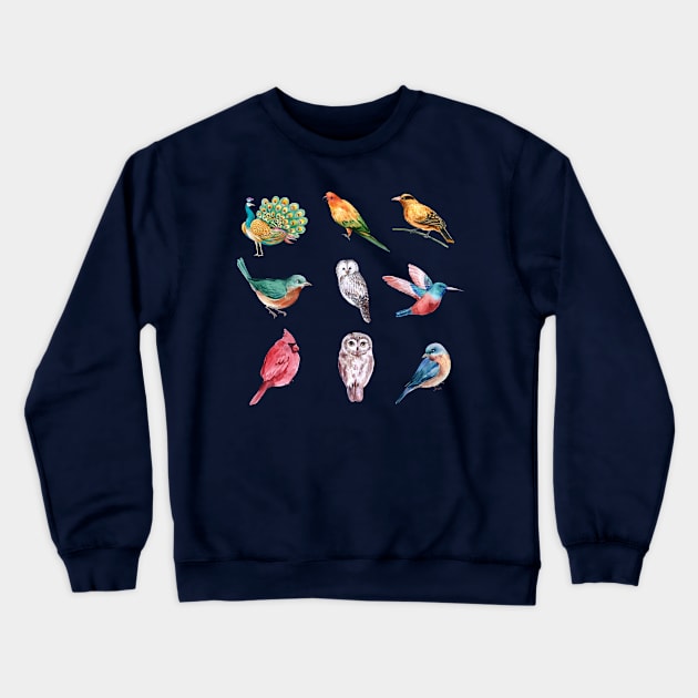 hand drawn watercolor birds collection Crewneck Sweatshirt by Mako Design 